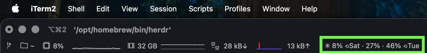 Compact · Inline: the status bar reading 8%, Sat, 27%, 46%, Tue